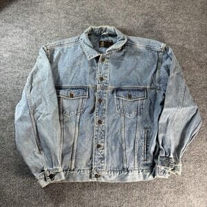 Eddie Bauer Jacket Mens XLT Blue Denim Button Front Trucker Casual Classic
